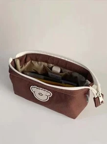 1 pieza Estuche para lápices con diseño de dibujos animados, bolsa para lápices, mochila escolar - Café integral - Ver 3