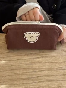 1 pieza Estuche para lápices con diseño de dibujos animados, bolsa para lápices, mochila escolar - Café integral - Ver 4