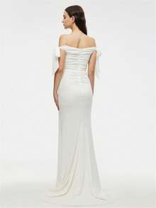 Đầm Xù Dây kéo Tách cao màu trơn Thanh lịch - trắng - Xem 2