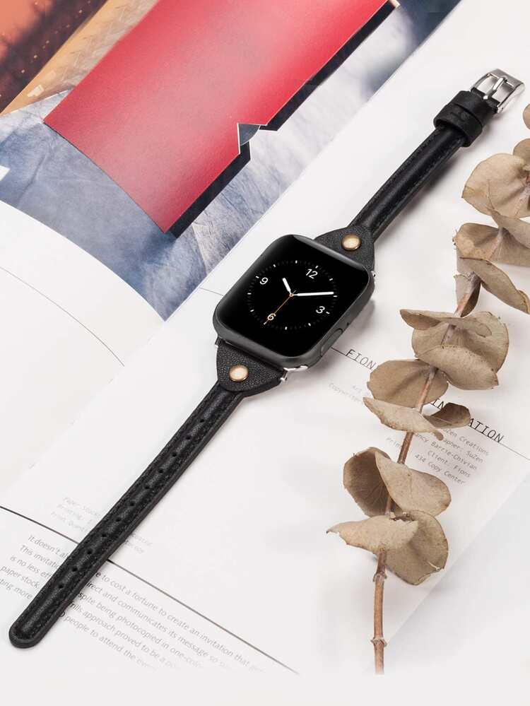 1peça Pulseira compatível com apple watch rebite decoração pu - Preto - Ver 2