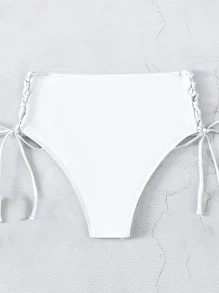 SHEIN Swim Summer Beach Lace Up Side Bikini Bottom - White - View 2
