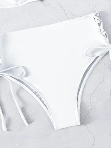 SHEIN Swim Summer Beach Lace Up Side Bikini Bottom - White - View 3
