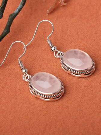 1 Çift Vintage Oval Gül Kuvars Çok Yönlü Tatil Stili Küpe, Çeşitli Renkler Mevcuttur (Doğal Taş Dokusu Değişebilir)