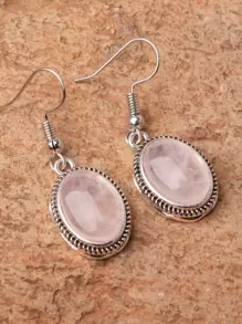 1 对复古椭圆形玫瑰石英百搭节日风格耳环，多种颜色可选（天然石材纹理可能有所不同） - 粉色 - 查看 5