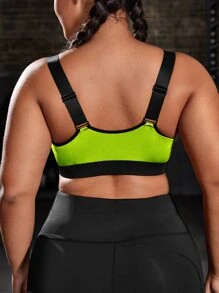 Plus Contrast Binding Sports Bra - Green - View 4