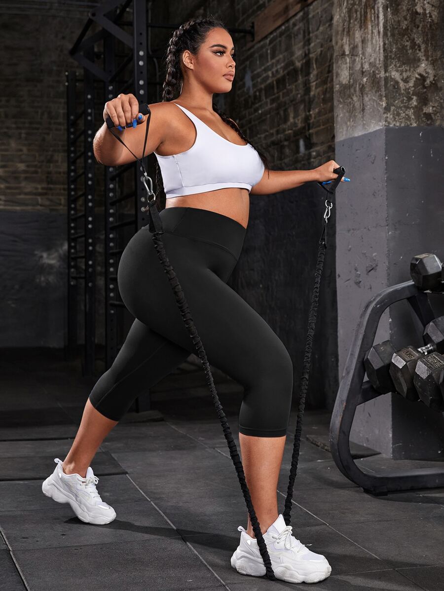 SHEIN Sport Studio Plus Wide Waistband Capri Sports Leggings SHEIN