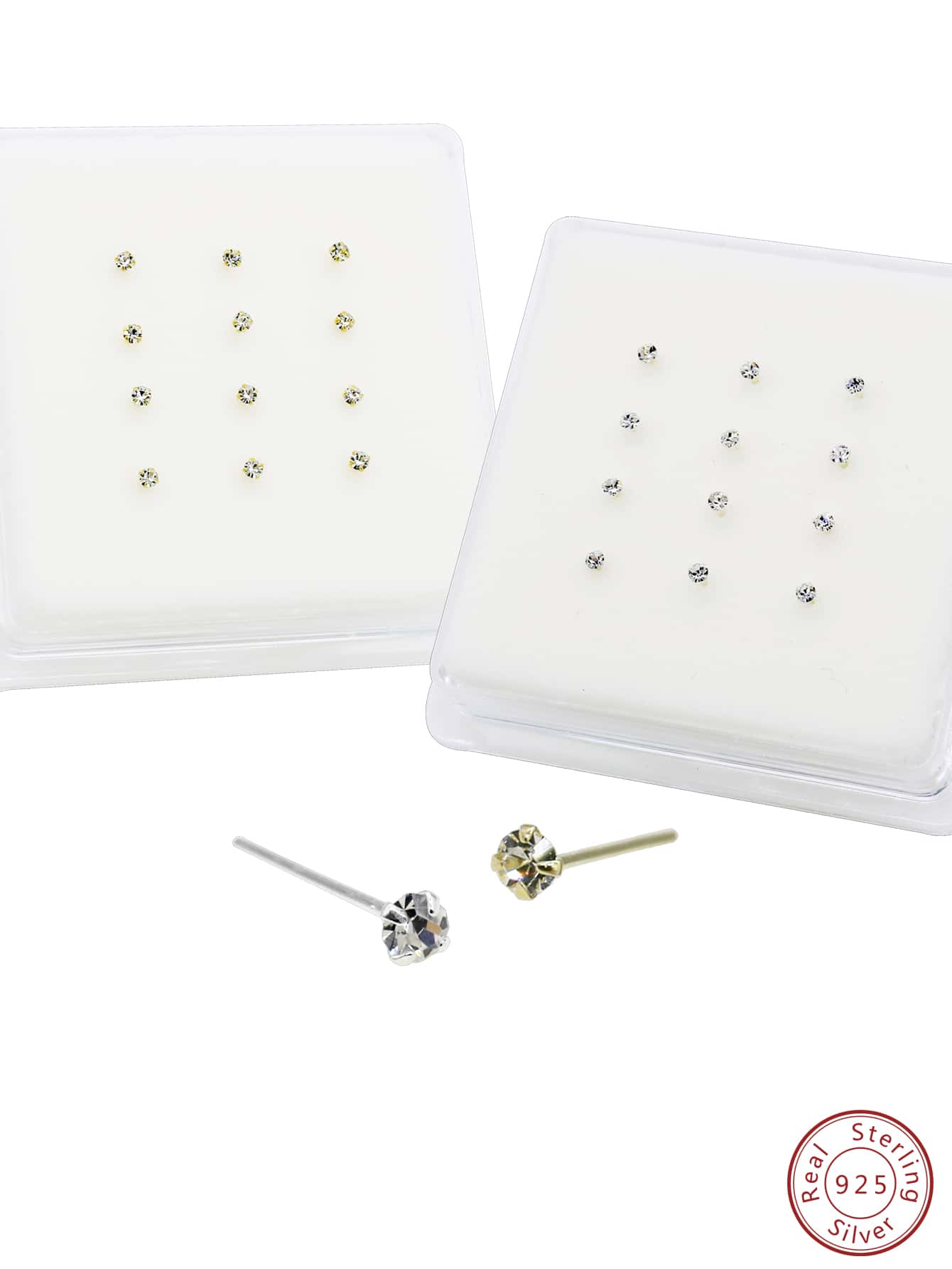 12入組/套前衛銀方晶鋯石裝飾鼻釘適用於女士適用於身體裝飾用品