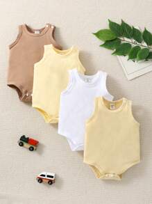 新生兒4入組素色背心連體衣 - 彩色 - 查看 1