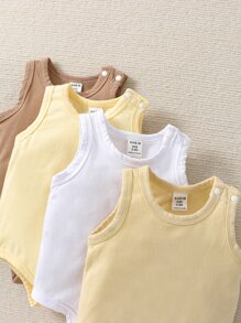新生兒4入組素色背心連體衣 - 彩色 - 查看 4