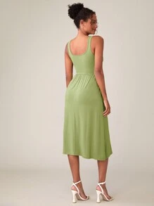 SHEIN BASICS Solid Split Thigh Dress - Lime Green - View 2