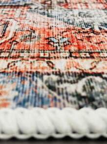 1pc Flower Pattern Rug, Vintage Polyester Rectangle Design Floor Carpet For Home ,Room Decor - Multicolor - View 2