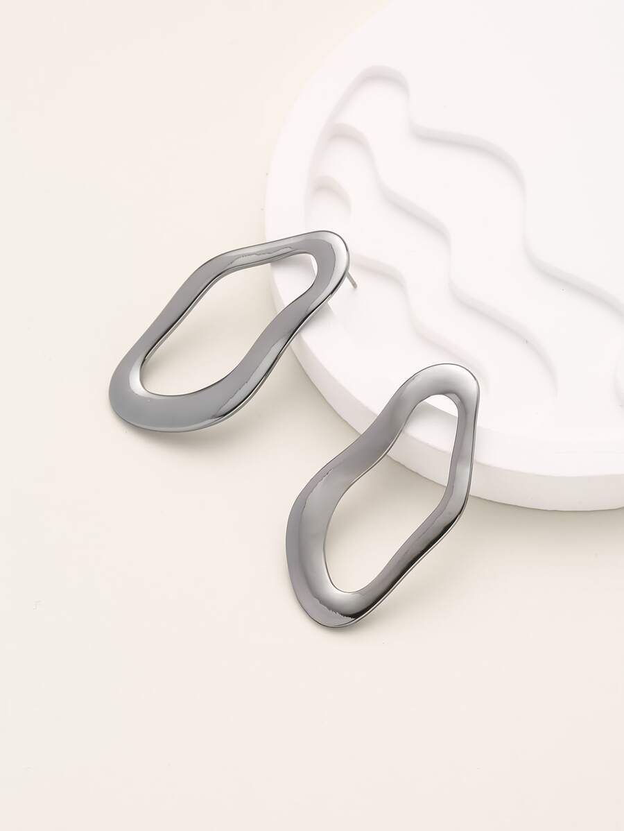 1對時尚鋅合金幾何耳釘適用於女士適用於度假 - 槍黑色 - 查看 1