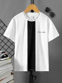 SHEIN Boys Letter Graphic Colourblock Tee - White - View 1