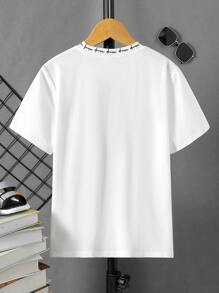 SHEIN Boys Letter Graphic Colourblock Tee - White - View 2