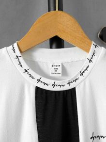 SHEIN Boys Letter Graphic Colourblock Tee - White - View 4