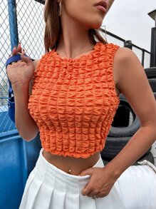 SHEIN Unity 素色紋理質感短款背心 - 橘色 - 查看 1