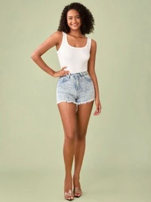 SHEIN BASICS Solid Tank Bodysuit - White - View 4