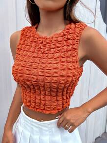 SHEIN Unity 素色紋理質感短款背心 - 橘色 - 查看 4