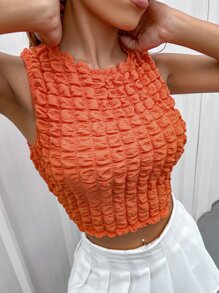 SHEIN Unity 素色紋理質感短款背心 - 橘色 - 查看 6