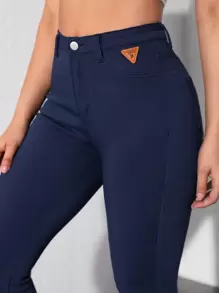 SHEIN Tall Quần dài ôm vừa vặn màu trơn thời trang dành cho nữ - Màu xanh hải quân - Xem 7