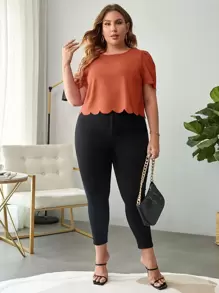 SHEIN Privé Blusa ribete en abanico de manga farol