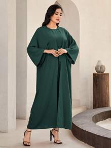 Al Najma 素色腰帶阿拉伯罩袍和連衣裙套裝 - 墨綠色 - 查看 4