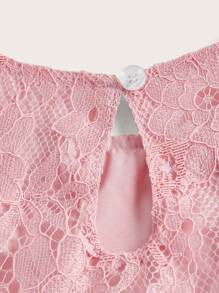 SHEIN Teen Girls Contrast Lace Ruffle Trim A-line Dress - Baby Pink - View 3