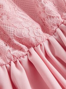 SHEIN Teen Girls Contrast Lace Ruffle Trim A-line Dress - Baby Pink - View 4