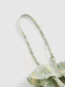 SHEIN MOD Ditsy Floral Print Ruffle Trim Split Thigh Cami Dress - Mint Green - View 3