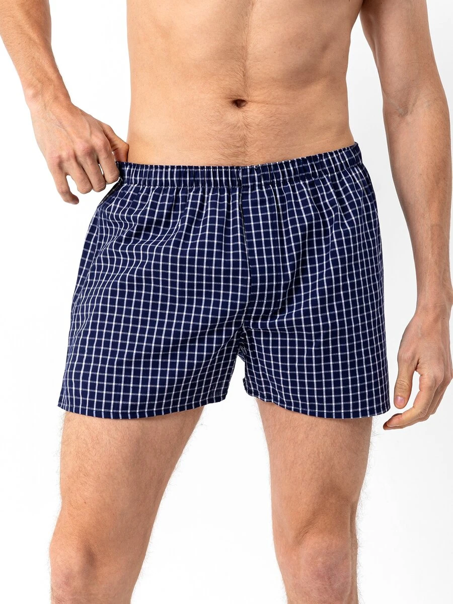 Quần boxer nam in họa tiết kẻ caro, cạp chun, thoáng khí. - Màu xanh hải quân - Xem 1