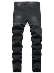 Quần Jeans Nam Túi Bị tách Dây kéo Lá thư - màu đen - Xem 2