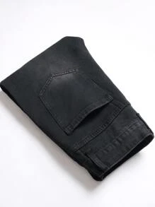 Quần Jeans Nam Túi Bị tách Dây kéo Lá thư - màu đen - Xem 3