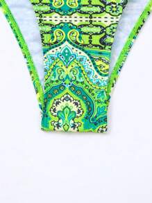 圖案前打結吊脖連體泳衣