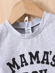 Bebé niño Shorts con camiseta con estampado de letra - Gris Claro - Ver 4