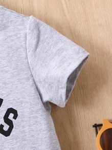 Bebé niño Shorts con camiseta con estampado de letra - Gris Claro - Ver 5