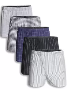 5 piezas Calzoncillos tipo bóxer para hombres con estampado de cuadros y rayas, transpirables - Multicolor - Ver 1