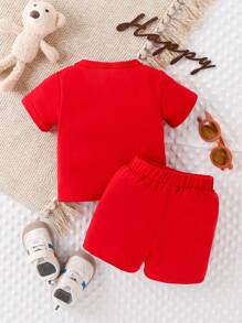 Baby Boy Crown & Letter Graphic Tee & Shorts - Red - View 2