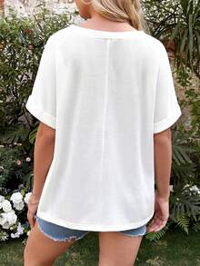 SHEIN Maternity Solid V Neck Batwing Sleeve Tee - White - View 2