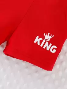 Baby Boy Crown & Letter Graphic Tee & Shorts - Red - View 6
