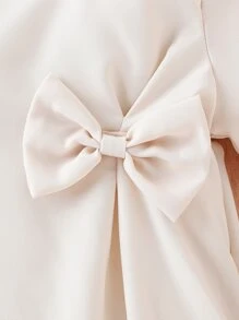 Baby Bow Front Fold Pleated Detail Keyhole Back Dress - Apricot - View 3