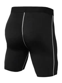 Men Top-stitching Sports Tights - Black - View 2