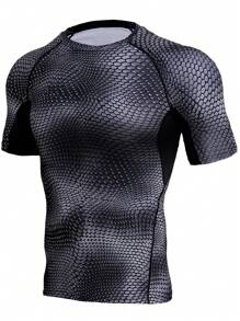 Camiseta deportiva para hombre de manga raglán con estampado completo, camiseta de compresión para hombre - Negro - Ver 1