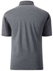 Áo thun có cổ Nam Nút màu trơn Giải trí - Màu xám đen - Xem 2