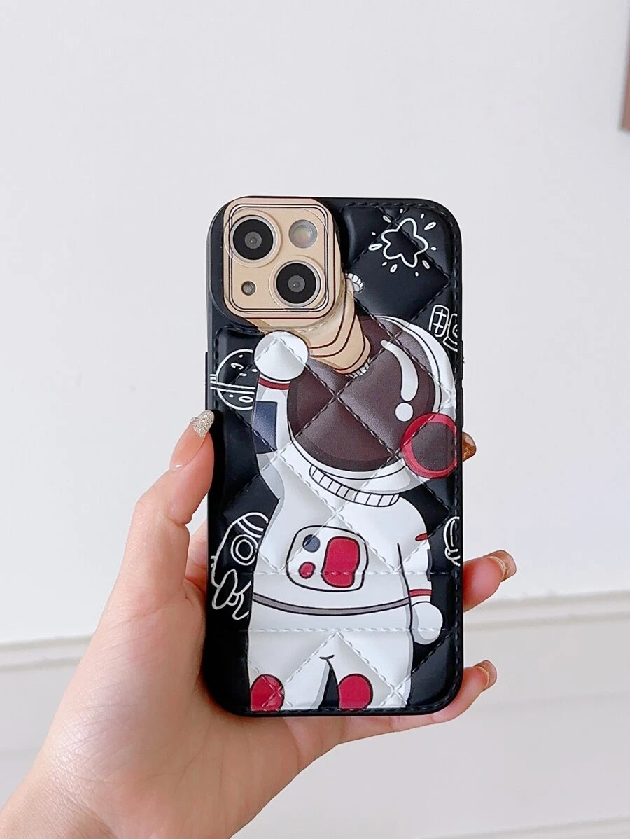 Cartoon Astronaut Print Quilted Phone Case - Multicolor - View 1