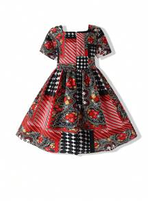 Toddler Girls Polka Dot & Floral Print Square Neck Dress - Multicolor - View 2