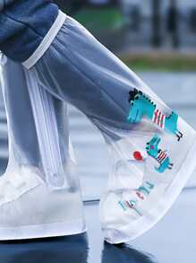 PVC Giày Đi Mưa Bao Hoạt Hình Dễ Thương Họa Tiết Khủng Long Chống Nước Có Thể Tái Sử Dụng Giày Đi Mưa Dành Cho Trẻ Em - trắng - Xem 1