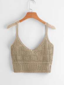 SHEIN Swim 素色吊帶短上衣 - 卡其色 - 查看 1