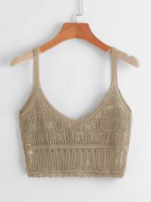 SHEIN Swim 素色吊帶短上衣 - 卡其色 - 查看 2