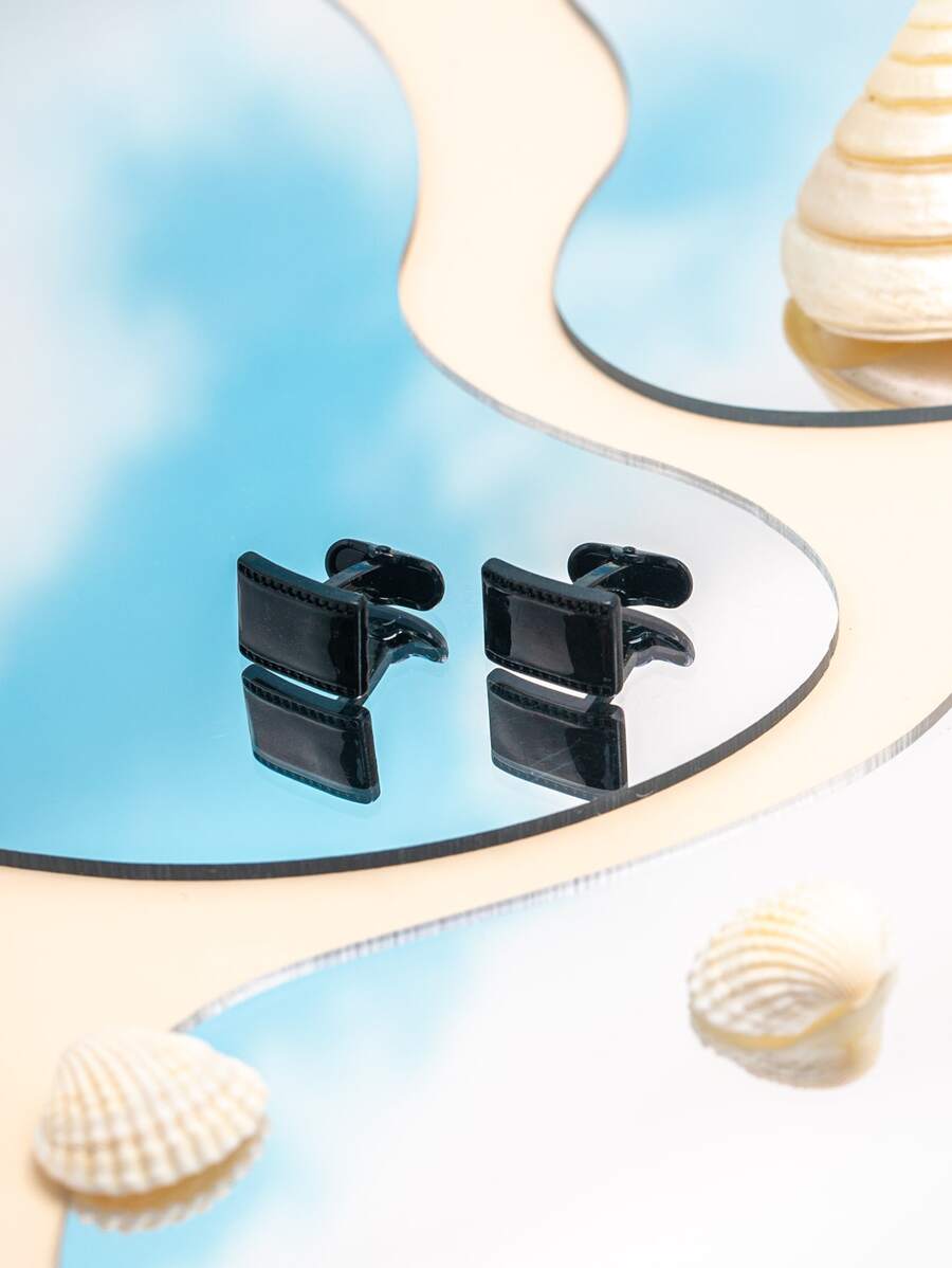 1pair Fashionable Zinc Alloy Rectangle Decor Cufflinks For Men For Daily Decoration, For Jewelry Gift And Party - Black - View 1