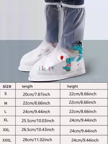 PVC Giày Đi Mưa Bao Hoạt Hình Dễ Thương Họa Tiết Khủng Long Chống Nước Có Thể Tái Sử Dụng Giày Đi Mưa Dành Cho Trẻ Em - trắng - Xem 2